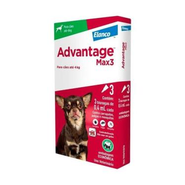 Imagem de Antipulgas e Carrapatos Advantage Max3 para Cães até 4kg 0,4ml - Agita