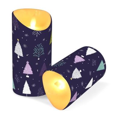 Imagem de Blueangle Pacote com 2 velas de árvore de Natal sem chama com controle remoto e temporizador, velas LED cintilantes (7,6 cm x 9,9 cm) para decoração de casa, casamento, acampamento (743)
