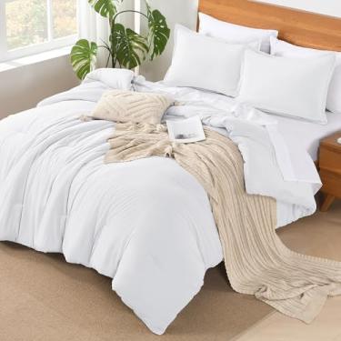 Imagem de Andency Conjunto de edredom branco super king plus – 7 peças, cama em uma bolsa, edredom leve e liso de verão, com lençol de cima, fronhas e fronhas