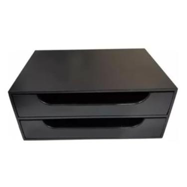 Imagem de Organizador de Mesa com 2 Gavetas para Documentos A4 – Gaveteiro em MDF com Suporte de Monitor(Preto)