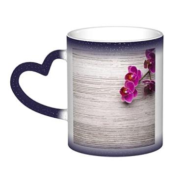 Imagem de Copo de café divertido orquídea, copo de cerâmica com mudança de cor sensível ao calor 12 Oz, para café/chá/leite/cacau, para adolescente/aniversário/festival/presentes
