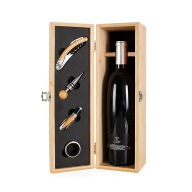 Imagem de Kit Vinho Premium com Estojo em Bambu - Saca-rolhas, Bico Dosador, Corta-gotas e Tampa