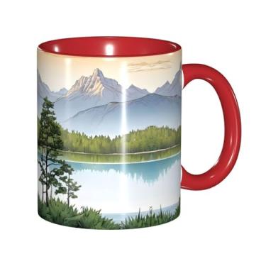 Imagem de Zeraoke Mountain Lake View Sunny Day Nature Print Canecas de café criativas, personalizadas, presente para família, tamanho de 325 ml, unissex