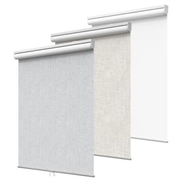 Imagem de GENIMO Persianas de janela de rolo 100% blackout, persianas sem fio com isolamento térmico, tecido de proteção UV, mini persianas de porta para casa, escritório, quarto, fácil de instalar, cinza claro