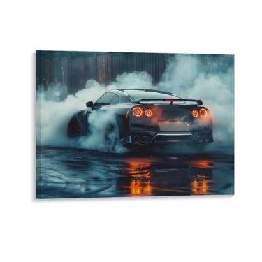 Imagem de HouLaiZhe Drift Car R35 Smoke Cool Posters Tela Estética Decoração de Quarto Pintura de Parede Impressões Sala de Galeria Decoração de Parede para Quarto Sala de Estar Escritório 20 x 26 polegadas (50