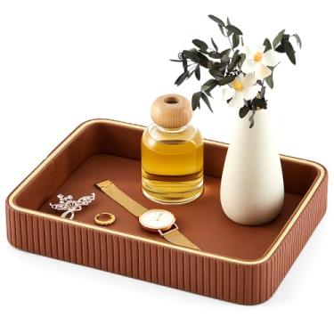 Imagem de Fiwochic Organizador de mesa de cabeceira grande para mesa de cabeceira, 28 x 20 x 4 cm, organizador de mesa de cabeceira para mulheres, bandejas de perfume, tigela para chaves para quarto