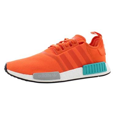 Imagem de adidas Originals Tênis masculino NMD_r1 Primeknit, Energy Orange/Energy Orange/Hi-res Aqua, 10.5