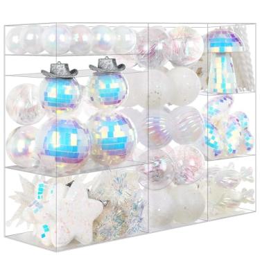 Imagem de SHareconn Enfeites de bolas de árvore de Natal de 103 quilates, caixa de presente de lantejoulas coloridas, bolas decorativas de plástico inquebrável para decoração de árvore de Natal, decoração de