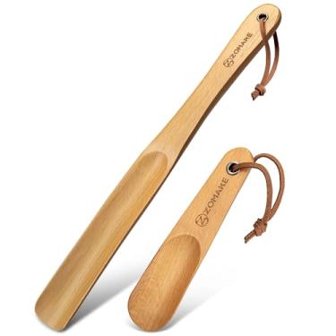 Imagem de ZOMAKE Chifre de sapato de madeira, alça longa de madeira para idosos, homens e mulheres, 35 cm, ajudante de colher de sapato pequeno de viagem para crianças 14,5 cm, Amarelo