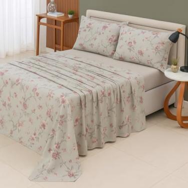 Imagem de RAVATEX, Jogo de Cama Casal Percal 200 Fios Estampado Toque Macio 04 Peças Supercal Cinza