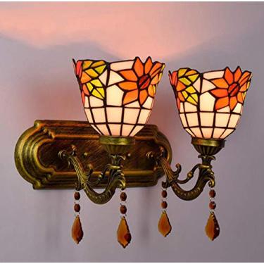 Imagem de Luminária de parede de 2 braços estilo Tiffany, luminária de parede vintage com cúpula de vitral, arandela de parede interna para quarto, sala de estar e corredor, E27, GirassolA