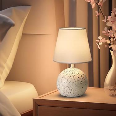 Imagem de JhauvMw Luminária De Mesa Esférica Alumínio Branco Com Padrão Terrazzo, Cabeceira Led Abajur Tecido Cinza, 3 Temperaturas Cor E 10 Níveis Dimerização, Ambiente Restaurante