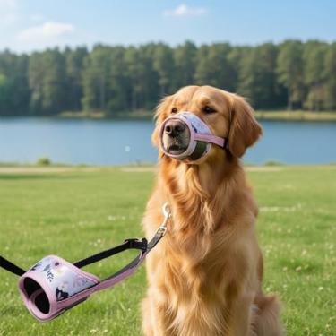 Imagem de Focinheira para cães macia ajustável, cobertura de boca de malha respirável, focinheira antimordida e queda, para cães pequenos, médios e grandes (rosa)