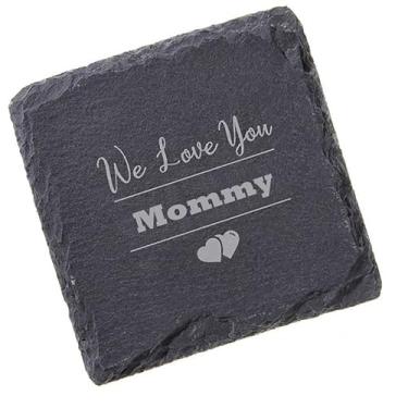 Imagem de Porta-copos de ardósia personalizado com gravação personalizada, pedra preta natural, quadrado de 10 x 10 cm, presente sentimental para mãe, avó, família