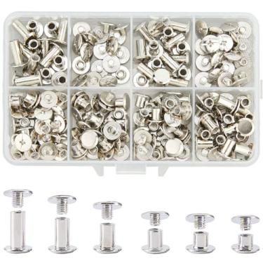Imagem de CRASPIRE 90 conjuntos de 6 estilos Chicago Binding Post Chicago parafusos rebite de aço inoxidável sortido prata pequeno metal Phillips botões de pressão para álbum de recortes de couro álbum de fotos