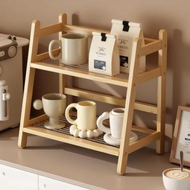 Imagem de Organizador de 2 camadas de acrílico laminado para estação de café, suporte de caneca, organizador de bancada, armazenamento matcha, prateleira de exibição de copos, rack de armazenamento de