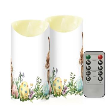 Imagem de Wassud Pacote com 2 lindos coelhos ovos de Páscoa velas sem chama com controle remoto, velas realistas cintilantes com temporizador, velas decorativas para Natal, casamento, festa, decoração de casa