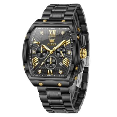 Imagem de OLEVS Relógios masculinos analógicos, quartzo, luxuoso, diamante, à prova d'água, cronógrafo, aço inoxidável, mostrador grande, quadrado, data, fase da lua, numerais romanos, relógio social masculino