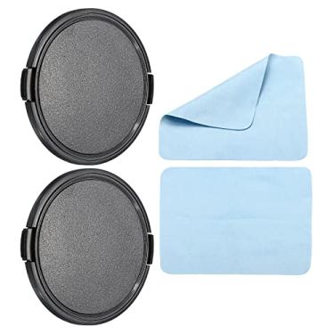 Imagem de Tampa da lente da câmera, pacote com 2 tampas de lente frontal com pano de limpeza de microfibra para lentes DSLR universais de rosca de 82 mm para Nikon, para Fujifilm, para Pentax, para Leica