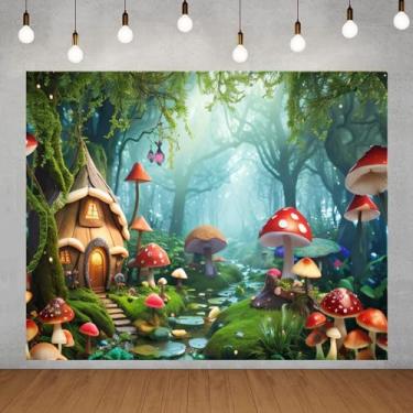 Imagem de Cenário de floresta encantada de primavera, 3 x 2,4 m, cogumelo, conto de fadas, floresta, cenários de jardim, tema do país das maravilhas para meninas, princesas, faixa de feliz aniversário, sessão