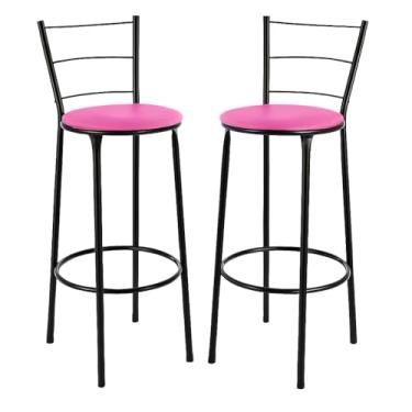 Imagem de Kit 2 Banquetas Alta Banco Bistro Desmontavel Preto Balcao Cozinha Área Gourmet 90cm Altura (VERMELHO) (ROSA)