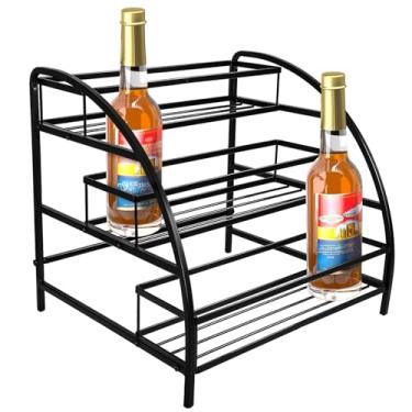 Imagem de Cididu Rack organizador de xarope de café, suporte de xarope de 9 a 12 garrafas para bancada, rack de vinho pequeno de metal de 3 níveis, prateleiras de armazenamento de garrafas para estação de café