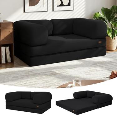 Imagem de COMAX Sofá-cama Futon 4 em 1, sofá dobrável tamanho queen com apoios de braço em forma de L, cama de cadeira conversível, colchão confortável para sala de estar e quarto, preto escuro