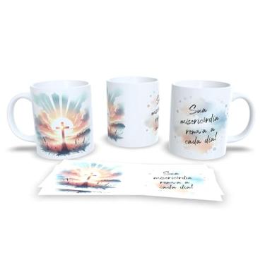 Imagem de Caneca com Arte em Aquarela, Paisagem Natural ao Pôr do Sol, Cerâmica Branca com Frase 'Ele Ressuscitou, Assim Como Disse', Design Inspirador (17271)