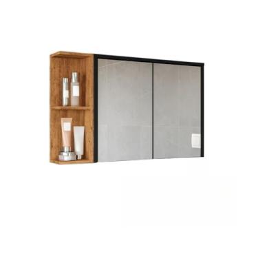 Imagem de Mobília armário do banheiro espelhos aéreos 1 porta com parte inferior do espelho(PRETO/NATURE)