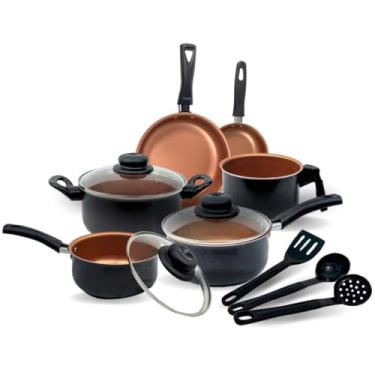 Imagem de Jogo Panela Caçarola Kit 9 Peças Antiaderente com Tampa de Vidro – Conjunto Completo(Cobre)