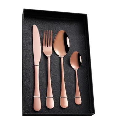 Imagem de Conjunto de talheres de aço inoxidável de 4 peças | Talheres modernos para lava-louças e à prova de ferrugem para uso diário | Combo de faca, garfo, colher e colher de chá