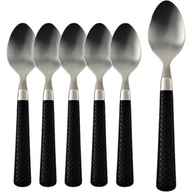 Imagem de Kit 6 Colheres de Sobremesa Inox Cabo Preto Texturizado Linha Gramado - Talheres Premium para Mesa Elegante e Sofisticada