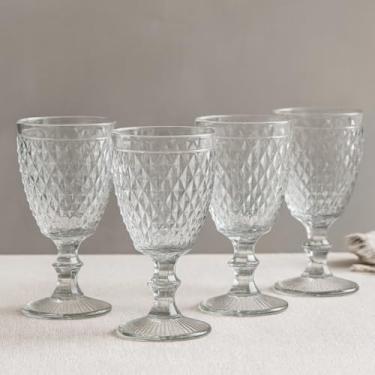 Imagem de Conjunto de Taças de Vinho em Vidro, 230ml, Transparente, Design Bico de Abacaxi, Lapidação Portuguesa, para Vinhos e Espumantes, Ocasiões Especiais, 4 Peças