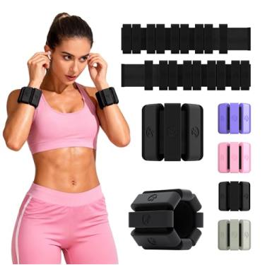 Imagem de Sonkoloro Pesos de pulso ajustáveis para mulheres e homens, pesos de perna para mulheres de 300 a 500 g cada para caminhadas, ioga, dança, barra, academia (preto, 1 kg (2 peças))