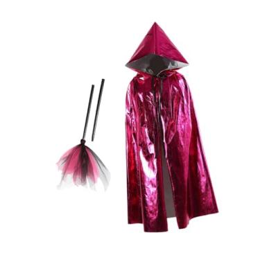 Imagem de Colaxi Capa de Halloween infantil com capuz e capa macia de vassoura para festa de máscaras, Rosa Vermelha