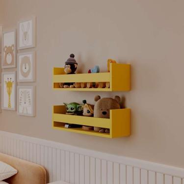 Imagem de Kit 2 Prateleiras Porta Brinquedos Amarela 60 X 12cm Suporte Invisivel