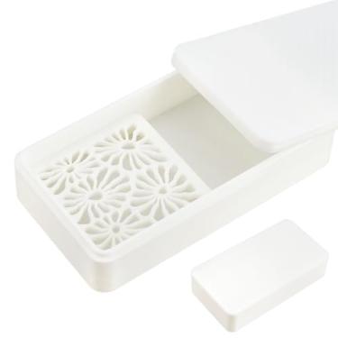 Imagem de MAYJOYDIY Caixa de amido de milho rosa branco para recipiente de pó de desmoldagem de argila de polímero com filtro removível 16 × 9 × 3,5 x 1,6 polegadas caixa de armazenamento de pó de plástico