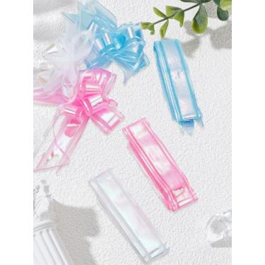 Imagem de 12 peças de laços de plástico, cordão de fita listrado de organza branca azul rosa, fita de presente para festa de aniversário de casamento ou decoração de presentes, festas de árvores de Natal