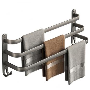 Imagem de SEIDO Toalheiro para banheiro, barra de toalha quadrada de 3 camadas com escada 91 cm, toalheiro de banheiro de aço inoxidável SUS 304 montado na parede, suporte de toalha cinza com ganchos resistente
