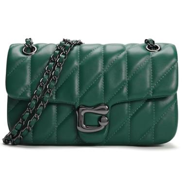 Imagem de Bolsa tiracolo acolchoada para mulheres moderna - Bolsa de ombro feminina de couro, bolsa de mão de designer para noite com alça de corrente, Verde escuro