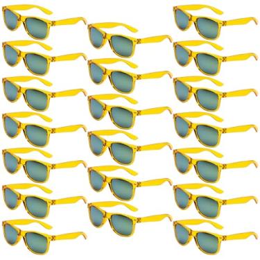 Imagem de QYVEWY Pacote com 20 óculos de sol espelhados a granel para mulheres e homens, óculos de sol neon modernos e baratos para artigos de festa (amarelo)