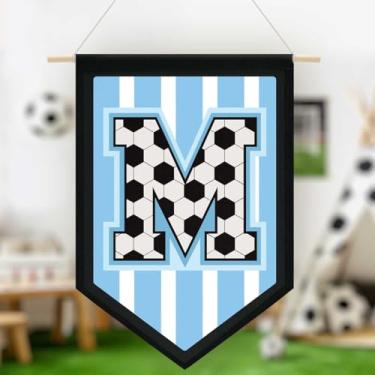 Imagem de Faixa de lona de parede pendurada de futebol, faixa azul do alfabeto, faixa de flâmula, decoração de arte de parede para sala de aula, quarto de menino, Copa do Mundo FIFA Jersey futebol entusiasta