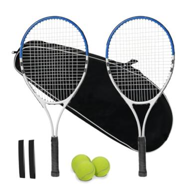 Imagem de Conjunto de raquete de tênis, 2 raquetes pré-amarradas de 68 cm, inclui 3 bolas de tênis, 2 fitas de aderência, 1 bolsa de transporte, perfeita para adultos, iniciantes, treinamento de estudantes