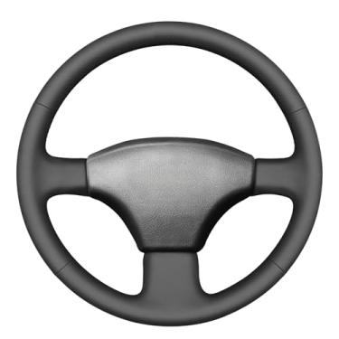 Imagem de MEWANT Capa de volante de couro genuíno liso preto costurado à mão para Toyota Land Cruiser Série 80 1990-1997