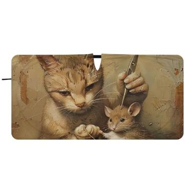 Imagem de Pára-sol de carro personalizado com corte de cabelo de gato engraçado para para-brisas persianas dobráveis para janelas dianteiras florais automotivas, 76 cm x 149 cm