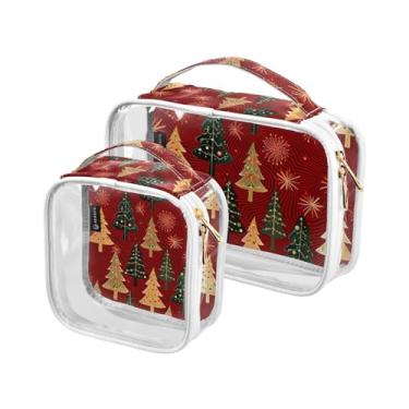 Imagem de GAIGEO Conjunto de bolsas de cosméticos transparentes Birds in Winter Cloths, bolsa para líquidos de viagem, bolsas de acessórios de viagem, pacote com 2, Árvore de Natal para a parede - 1, one size