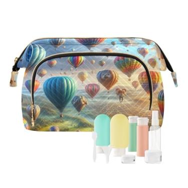 Imagem de TSENQUE Bolsa de maquiagem colorida estampa de leopardo 4 bolsa grande aberta bolsas de viagem para mulheres de higiene pessoal e maquiagem, Balões de ar quente, one size