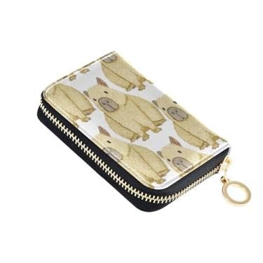 Imagem de Carteira feminina pequena com bloqueio de RFID, linda carteira de couro para viagem com zíper, linda estampa de capivaras bege