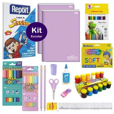 Imagem de Kit Material Escolar Econômico Volta As Aulas Infantil 68pcs Ensino Fu