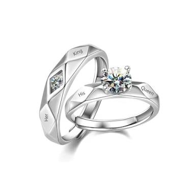 Imagem de Anéis de compromisso combinando para casais para ele e ela, conjunto de alianças de casamento de prata ajustáveis para casais, presentes de Dia dos Namorados, Cobre, Sem pedra preciosa